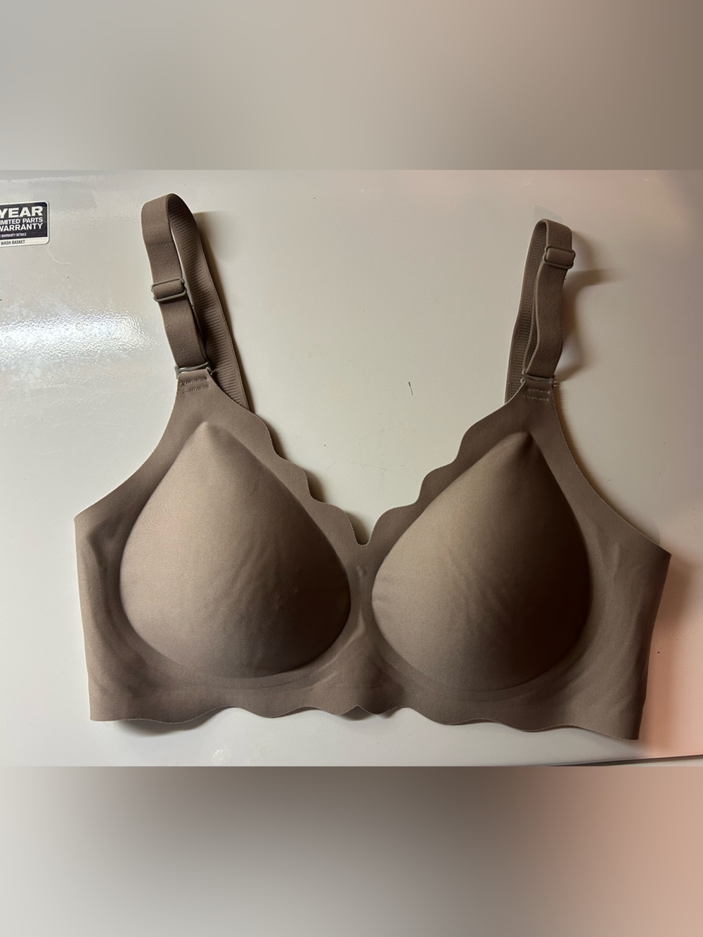 Comfelie Scallop-Edge Wireless Molded-Cup Bra in Taupe